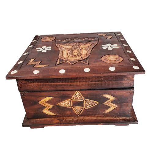 Hand-Carved Wooden Keepsake Box Collection – Decorative Rustic Storage Box, Jewelry Box, Trinket Organizer, Handmade Artisan Wood Home Décor (Box Medium) - size: Box Medium