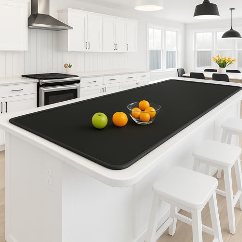 Silicone Mat 35.4"x23.6" Silicone Mats for Kitchen Counter Heat Resistant Mats for Countertop, Countertop Protector Mat, Edge Heightening Nonstick Waterproof Multipurpose Table Mat (Black) - color: Black