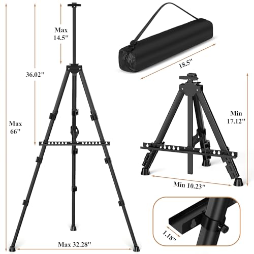 Art Painting Tripod Easel Stands - Portable Adjustable Display Artist Metal Easel with 1 Bag for Tabletop/Floor Painting, Height from 17 to 66 inches, Sturdy for Drawing, Displaying - Black 3 Pack - style: Black-3pack