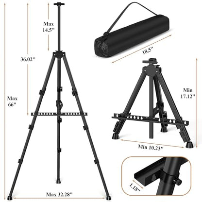 Art Painting Tripod Easel Stands - Portable Adjustable Display Artist Metal Easel with 1 Bag for Tabletop/Floor Painting, Height from 17 to 66 inches, Sturdy for Drawing, Displaying - Black 3 Pack - style: Black-3pack