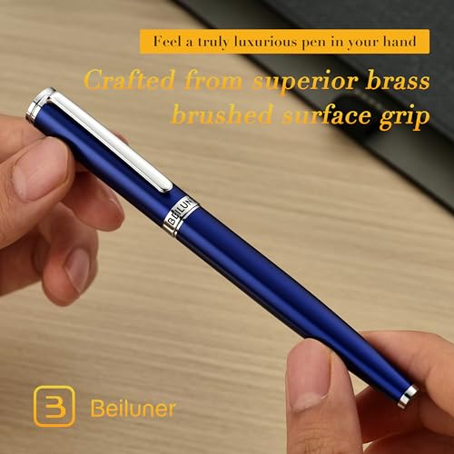BEILUNER Luxury Fountain Pen Set,Solid 24K Gilded Medium Nib, Modern Classic Limited Edition -Includes 6 Ink Cartridges&Ink Refill Converter with Gift Case-Perfect for Men and Women（Charming blue） - color: Blue, style: Medium Nib