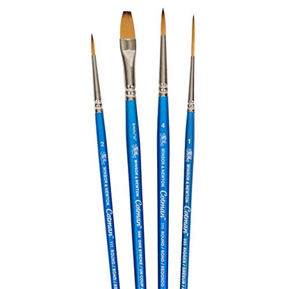 Winsor & Newton Cotman Short Handle Brushes, Set of 4, (Round 2 & 4, Rigger 1, One Stroke 1/4") - size: Set of 4, style: Round 2 & 4, Rigger 1, One Stroke 1/4"