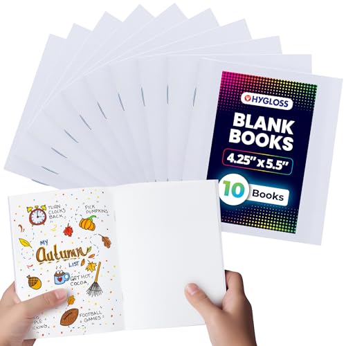 Hygloss Blank Books - Bulk 10 Pack – 4.25" x 5.5" A6 White Paperback Blank Books for Kids to Write Stories, Doodle, Arts & Crafts – Plain Drawing Sketchbook, Unlined Journal, Notebook Without Lines - color: White, style: 10 Books
