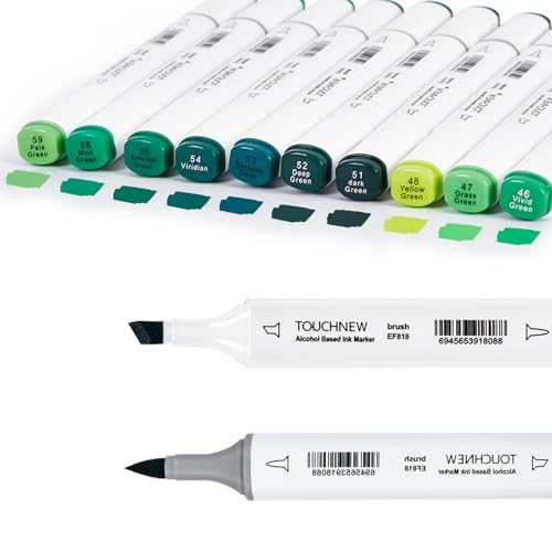 10Pcs Alcohol Markers Pure Color Series,Dual Tip Soft Art Solid Color Markers Set for Adults Beginner Drawing Sketching (Green) - color: Green