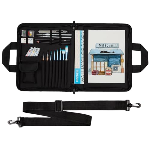 MEEDEN Sketch Bag: Portable Artist Sketch Portfolio Case for 9" x 12" Sketchbook & Watercolor Pads - Zippered Art Travel Bag for Brushes, Pens, Pencils & Art Supplies