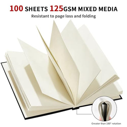 E-WEICHEN Mixed Media Sketch Pad, 4 x 6 inches 125 GSM (100 Sheets/200 Pages) Sketchbook for Drawing, Hardcover Mix Media Art Sketchbook for Wet and Dry Media,Painting,Drawing. 4X6 - color: 6x4in-Black