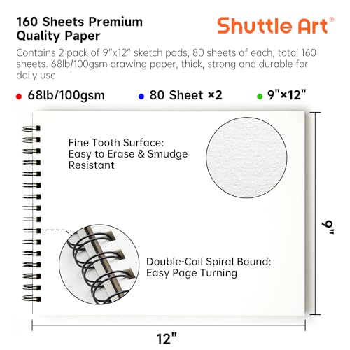 Shuttle Art Drawing Kit and Sketch Pad Bundle, Set of 116 Pack Complete Drawing Kit +160 Sheets Sketch Pad