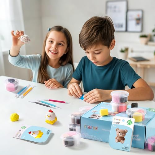 CLYMENE Air Dry Clay Kit for Kids, 12 Animals Modeling Clay with Tools & Tutorials, Arts and Crafts Creative Toys for Boys and Girls Ages 3+