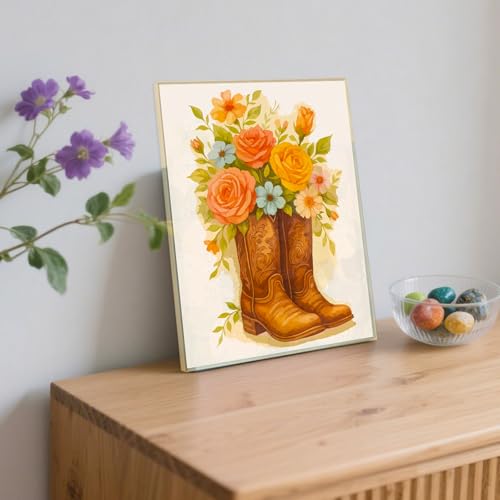 WEBEEDY 2 Pack Pre Drawn Stretched Canvas Kit for Adult Painting Flower Paint and Sip Set Coloring Outline Painting Board for Christmas Valentine's Day Paint Party Favor,8x10 Inch(Cowboy Boot and Hat)
