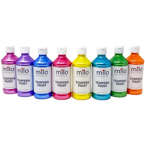 milo Washable Paint | Sparkle Pearlescent Tempera | Set of 8 Colors 8 oz Bottles | Made in the USA | Washable and Non-Toxic Glitter Arts & Crafts Poster Paints for Classroom, School, Project - style: Sparkle Pearlescent 8 x 8 oz Bottles