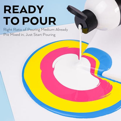 Nicpro 24 Colors 8.45oz Acrylic Pour Paint Supplies Kit, Large Volume Premixed High Flow Painting Bulk Set with Canvas, Wood Natural Slices, Pouring Oil, Tools Gloves, Strainer, Cups for Beginner DIY - color: 24 Colors