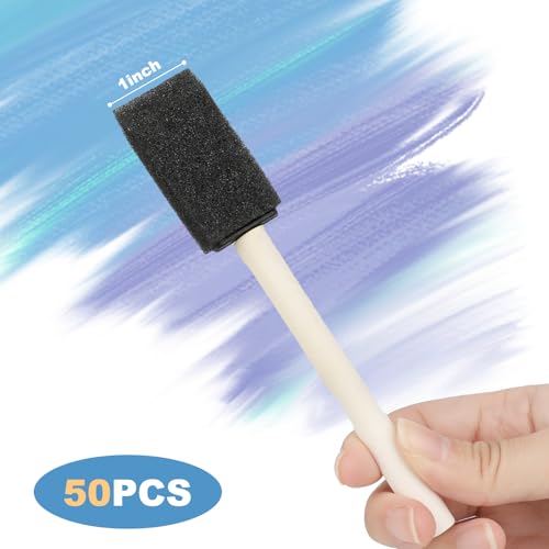 50Pcs Foam Paint Brushes, 1” Sponge Paint Brushes with Wood Handles, Foam Brushes for Painting Staining, Varnish, Touch Up