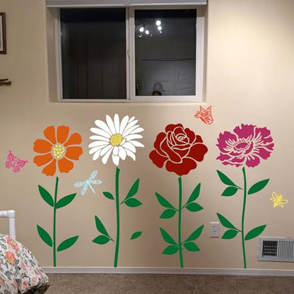 Large Flower Stencils for Painting on Wood 11.8” Fence Flower Stencils for Outdoors Reusable Floral Stencil for Painting on Wall Canvas Fabric Furniture Window - style: Flowers