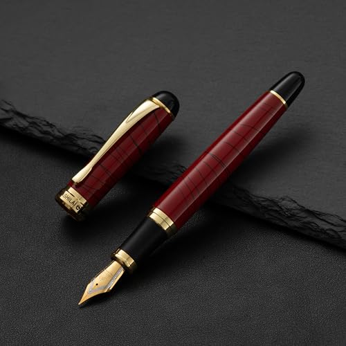 Luxury Fountain Pen Set – 46g Metal Calligraphy Pen with Gift Box, 2 Ink Cartridge Sets (Black & Blue), Flex Nib Writing Pen for Beginners & Professionals (Red) - color: Red