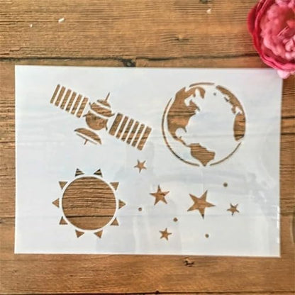 TIAMECH A4 Reusable Satellite Aerospace Stencil for Painting | Earth Planet Layering Template, DIY Wall Art, Wood Furniture, Scrapbook & Crafts (8.3x11.7inch) - style: Satellite Aerospace