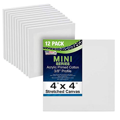 U.S. Art Supply 4x4 Mini Canvases for Painting, 12 Pack Bulk | Small Stretched Artist Canvas Professional Primed - Ideal for Arts & Crafts - size: 4" x 4" - Pack of 12