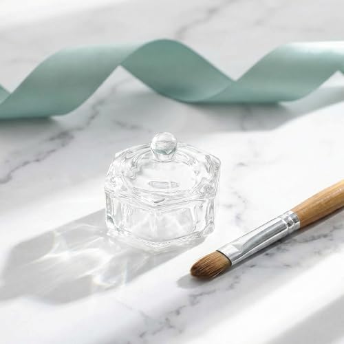 Hexagonal Crystal Glass Pen Cleaning Cup with Lid - 2 Pack Dappen Dish for Nail Art, Calligraphy, Brush and Ink Washing - Artist & Nail Tech Supplies