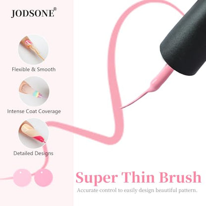 JODSONE Gel Polish Nail Art Gel Liner Set 32 Colors Orange Grey Pink Green Blue White Black Need U V Lamp Cured with Thin Brush,Nail Art Gifts for Women - color: LB01-LB32