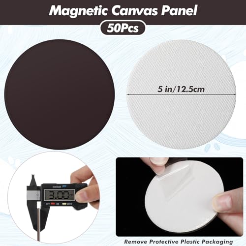 Engrowtic 50 Pcs Magnetic Painting Canvas Panel Mini Canvas Boards for Painting Mini Tile Art for Fridge Locker Art Crafts DIY(5 in,Round) - size: 5 in, style: Round