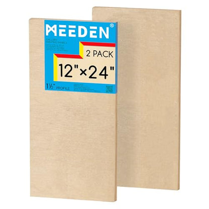 MEEDEN Unfinished Wood Canvas Board: 1-1/2" Deep 12x24” Wooden Canvas Panel Pack of 2 - Blank Cradled Wood Art Board for Painting - size: 12"x24"- 2 Pack
