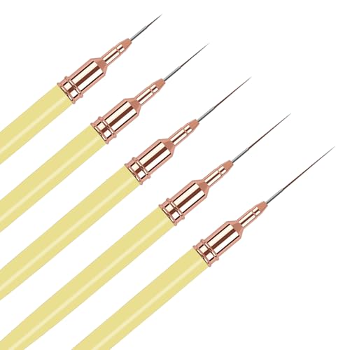 5PCS Liner Brushes for Nails, Nail Art Liner Brushes Set, 6/9/12/15/18mm Thin Detail Brush for Long Lines & Fine Drawing, UV Gel Polish Painting Nail Design Tools- Yellow - color: Yellow