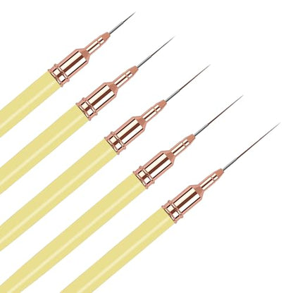 5PCS Liner Brushes for Nails, Nail Art Liner Brushes Set, 6/9/12/15/18mm Thin Detail Brush for Long Lines & Fine Drawing, UV Gel Polish Painting Nail Design Tools- Yellow - color: Yellow