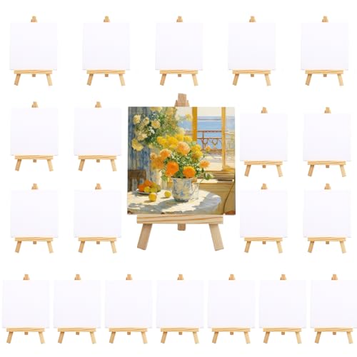20Pack 4 x 4 Inch Mini Canvases with Easel Sets, Art Canvases Painting Kit for Kids Teenagers