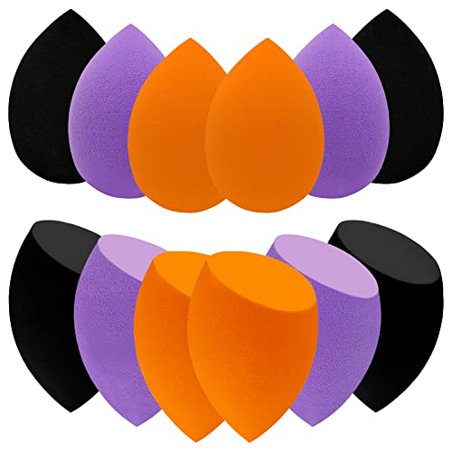 12 Pieces Professional Makeup Sponge Set,Latex Free Flawless Soft Setting Face Puffs,Multicolor Makeup Blending Sponge Cosmetic Applicator for Powder,Liquid,Facial Makeup Tools - color: Black Orange Purple
