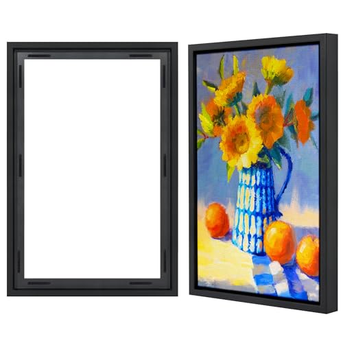Americanflat 16x24 Canvas Floating Frame with Adhesive Strips Included - Vertical and Horizontal Floating Frame for Artwork - Canvas Frames for Wall Display - Black - color: Black, size: 16X24