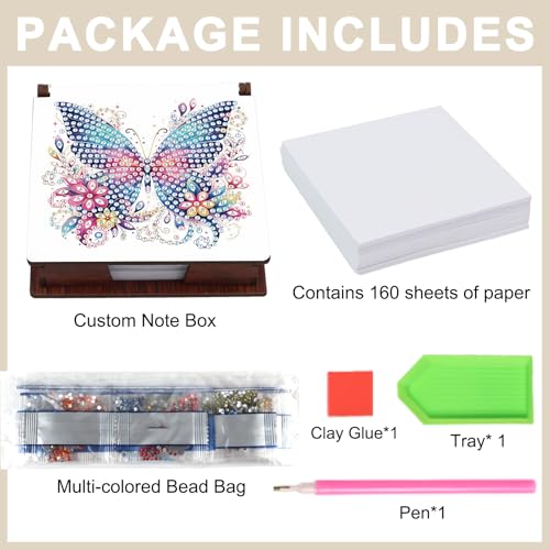 Diamond Painting Kit memo Box, Diamonds Art DIY Butterfly and Flower Patterns Sticky Note Box Special Shape Drill, with 160 Sticky Note, Ideal for Home Office Supplies, Handicrafts, Holiday Gifts - color: Butterfly and Flower