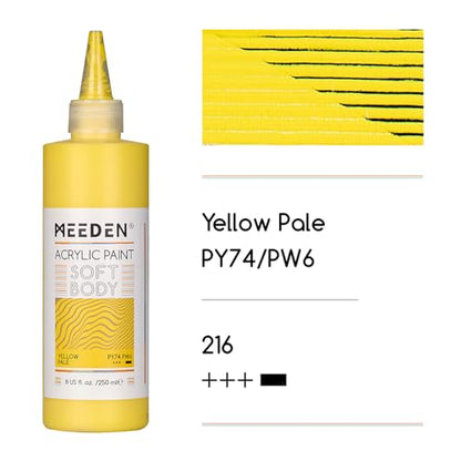 MEEDEN Soft Body Acrylic Paint: Yellow Pale Matte Finish - 250ml/8.45oz Bulk Acrylic Colors in Ergonomic Bottle - Fluid Flow Art Paints for Artists Canvas Painting - color: Yellow Pale