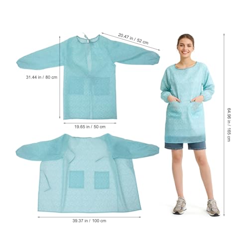ARTIBETTER Waterproof Apron with Sleeves Polyester Housework Smock Blue Cooking Apron for Adults Kitchen Cleaning Gardening Painting Home Restaurant Shop Use