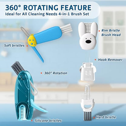 Cup Lid Cleaning Brush, Multifunctional Set with 3 in 1 Lid Cleaner and Two 4 in 1 Cup Lid Cleaning Brushes, Cleaning Brush Tool for Bottles, Straws, Tumblers, Travel Mug Caps, Portable Kit (Blue) - color: Blue