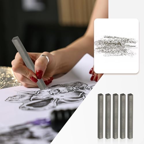 PATIKIL Compressed Charcoal Sticks, 6 Pack 6B Grade Art Supplies Sketch Square Stick for Artist Drawing Sketching Shading Painting, Black