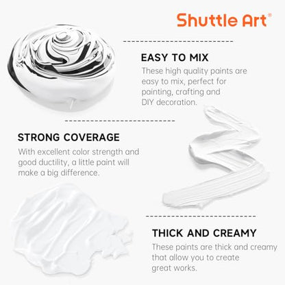 Shuttle Art Titanium White Acrylic Paint, 33.8oz/1000ml Large Capacity Pump Bottle with Cover, Fast Drying Non-Toxic, High Coverage Titanium White Paint for Kids, Artists, Students & DIY Crafts - color: White, size: 33.8 Fl Oz (Pack of 1)