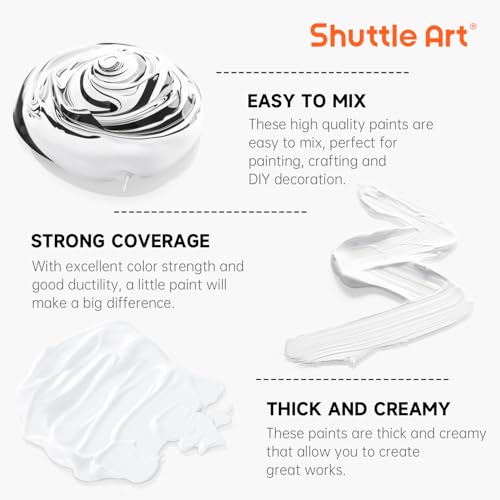 Shuttle Art Titanium White Acrylic Paint, 69oz/2040ml Large Capacity Pump Bottle with Cover, Fast Drying Non-Toxic, High Coverage Titanium White Paint for Kids, Artists, Students & DIY Crafts - color: White, size: 69 Fl Oz (Pack of 1)