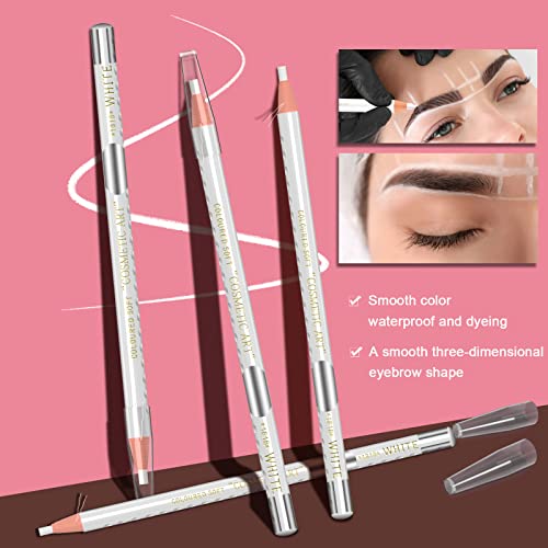 Tattoo Makeup And Microblading Supplies Kit-Permanent Eye Brow Liners For Marking In 5 Colors Waterproof Eyebrow Pencils Peel (white) - color: white
