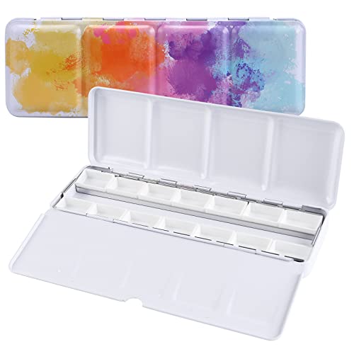 Empty Watercolor Palette, Empty Watercolor Tin with Fold Out Palette, Medium Colorful Watercolor Tray Palette with 14 Empty Full Pans for Plein Air Painting and Sketching - color: Colorful, size: 14 Empty Full Pans