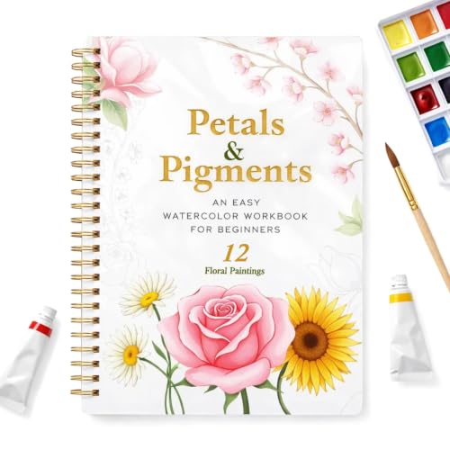 Only Zest Watercolor Workbook for Beginners - 12 Guided Floral Paintings, 320 GSM Paper, 6.49 x 9 in Spiral Watercolor Coloring Book with Step-by-Step Guides - Relaxing & Easy Workbook Kit for Adults
