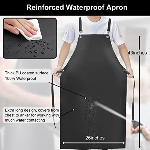SHEOMERN Waterproof Rubber Apron, 43" Anti-Tear Heavy Duty Vinyl Adjustable Thicker Cross Back Dishwasher Apron for Restaurant Dishwashing, Butcher, Lab Work, Dog Grooming Black - color: Black