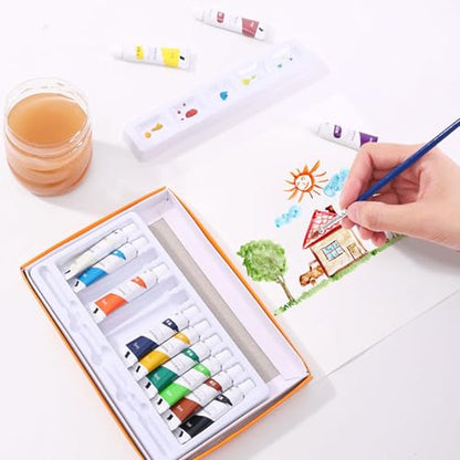 Gouache Paint Set with Brush for Artist Beginner 12 Color Gouache Pigment for Painting Art Illustrations Watercolor Set