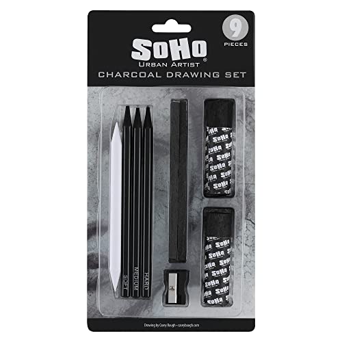Soho Urban Artist Charcoal Drawing Set - Drawing Charcoal for Artists, Students, Blending, Live Figure Drawing, & More! - [Black - Drawing Set] - size: 1 Count (Pack of 1)