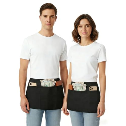 BOHARERS Waist Apron with 3 Pockets 20 Pack - Black Waitress Server Short Apron - color: B-20 Pack Black