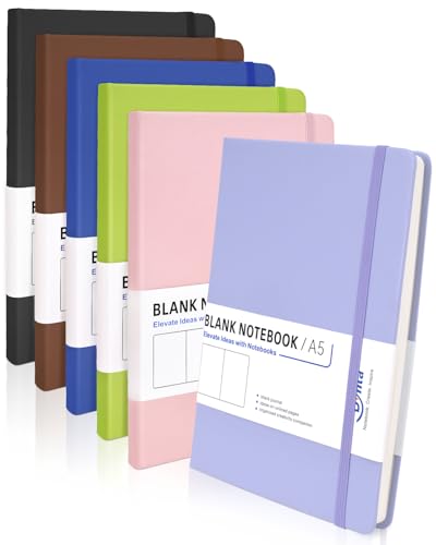 Dynta Blank Journal Notebooks for Women Men, 6 Packs A5 Hardcover Sketchbook, 200 Pages/100 Sheets Unlined Paper, 6 Colors, 5.8" x 8.4" Plain Journals bulk for Writing, Sketching, Drawing - color: 6 colors