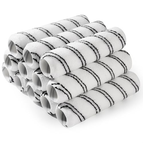Paint Roller, Microfiber Paint Roller Covers 9 Inch (3/8” Nap), 12 Pack, Large Paint Rollers for Painting Walls, Covers for Paint Roller Kit - color: 9 inch paint roller 12 pack