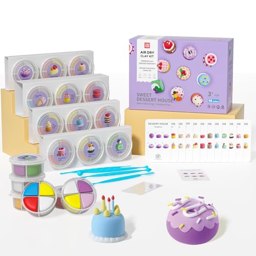Air Dry Clay Kit - Modeling Clay for Kids mit Sculpting Tools und Tutorial, Ultra Light & Soft, Safe & Non-Toxic, DIY Model Magic Clay 12 Cans 48 Colors, Creative Art Crafts Toys Gifts for Girls Boys - color: #002-Dessert House