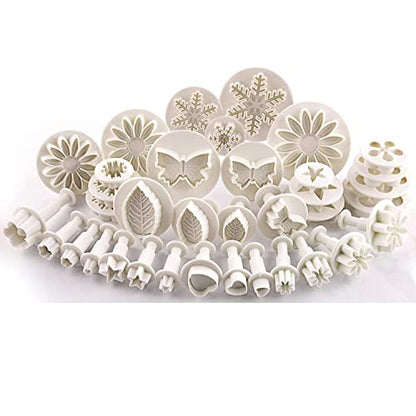 MOACC Cake Tools 36 Piece Fondant Cake Cookie Plunger Sugarcraft Flower Leaf Butterfly Heart Shape Decorating Mold DIY Icing Plunger Tools
