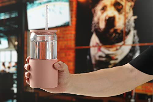 Sunseeke Glass Tumbler with Straw and Lid, 16oz Ice Coffee Cup, Silicone Sleeve Cleaning Brushes, Drinking Glasses for Water, Iced Coffee, Smoothie -BPA Free -3Pack - color: Sandy Beige, White, Black