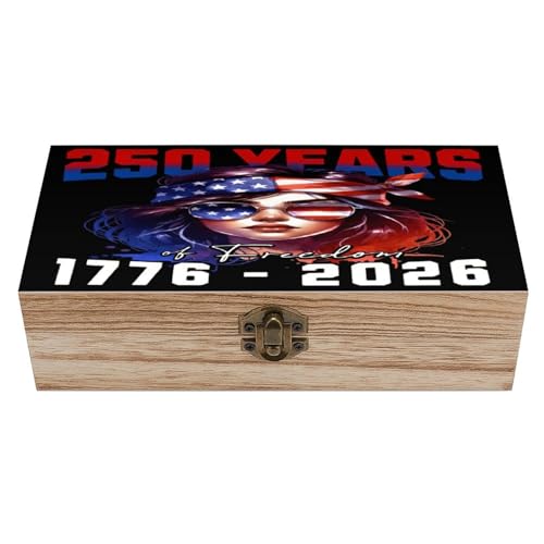 250 Years of America Jewelry Box Wooden Rustic Multi-Purpose Organizer with Front Clasp for Jewelry, Crafts, Accessories & Small Items - color: style-5