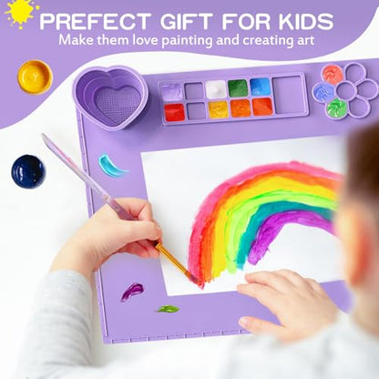 Silicone Painting Mat,20"X16"Large Silicone Art mat, Art Mat with Cup, Easy Clean up, Protects Surfaces Perfectly. for Paint, Color, Play with Clay/Play Dough.(Purple) - color: Purple